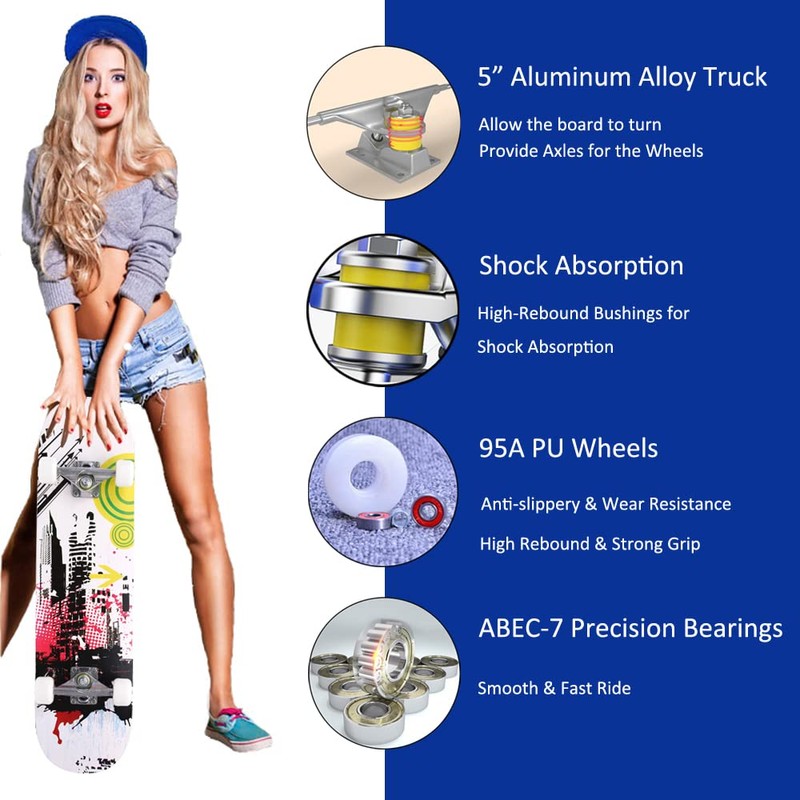 CAPARK Skateboards for Beginners Adults Youths Teens Kids Girls Boys