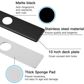 Bathfinesse 10" Kitchen or Bathroom Sink Faucet Black Hole Cover Deck Plate Square Stainless Steel Escutcheon for Covering Unused Mounting Holes,P-111-B