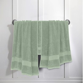 Feather & Stitch 100% Cotton Bath Towel Set of 6, 600 GSM Ultra Soft Highly Absorbent 2 Bath Towels, 2 Hand Towels & 2 Washcloth - Luxury Quick Dry Shower Towels - Granite Green
