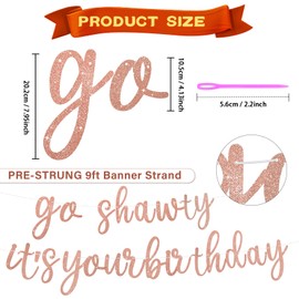 Pre-Strung Rose gold Go Shawty It's Your Birthday Banner NO DIY Hip Hop Theme Glitter Happy Birthday Decors Banner gold Rap Theme Happy Birthday Sign for man Adult Women birthday Party Photo Backdrop