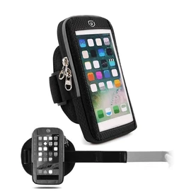DFV mobile - Waterproof Reflective Armband Case with Touchscreen with 2 Compartments Sport Running Walking Cycling Gym für Archos Oxygen 63 (2019) - Black