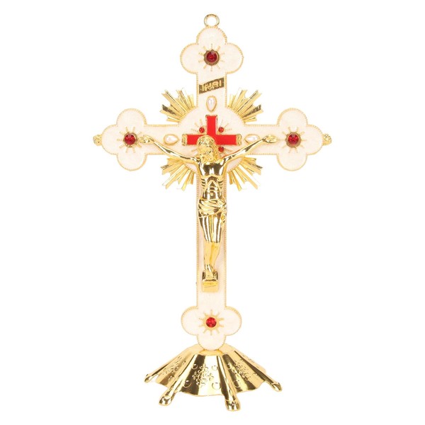 Metal Standing Cross Crucifix for Church Decoration Family Retro for
