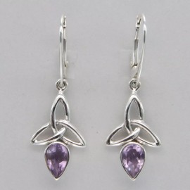 Amber America Facetted Purple AMETHYST Celtic Knot Earrings Leverback 925 STERLING SILVER #24e