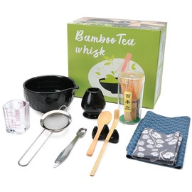 11 PCS Matcha Set Whisk and Bowl, Black Matcha Kit Set with Scoop & Holder,Ceramic Japanese matcha Tea set, Complete Gift set,Making Breakfast,Latte for Friend,Family,Tea Lovers