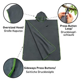 Fit-Flip Bath Poncho for Men and Women, Compact and Very Light, Surf Poncho, Changing Aid, Microfiber Towel and Changing Aid Beach, grey, m