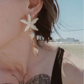 YERTTER Boho Seashell Starfish Consh Long Dangle Cowrie Earrings Women Statement Earrings Exaggerated Dangle Earrings Summer Beach for Wedding Women Bride, Zinc, No Gemstone