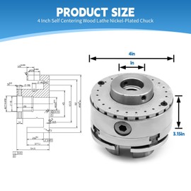 Ctokanvi 4 inch wooden lathe chuck set 1 "x 8 tpi thread, nickel plated self-centering 4-jaw wooden lathe chuck set (5-collet)