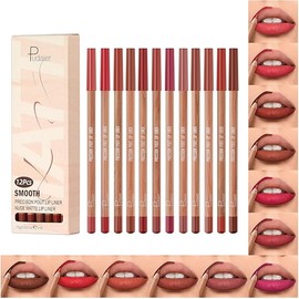 Lip Liner Set, 12Pcs Pure Natural Oak Brown Pink Red Series Lip Liners, Smooth and High Pigmented Lip Makeup Pencil