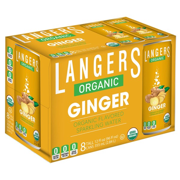 Langers Organic Flavored Sparkling Water, Ginger, 12 Ounce (Pack of 8)