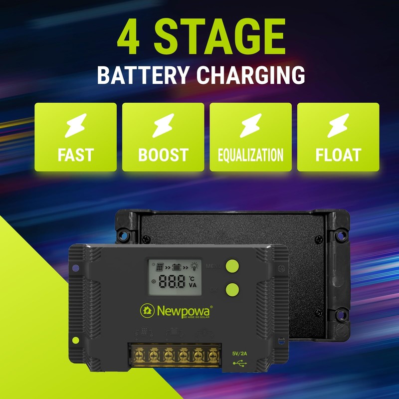 Newpowa 10A PWM Solar Charge Controller 12V/24V LCD Display Off