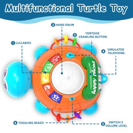 Ussybaby Baby Toys 6 to 12 Months,Infant Musical Turtle Crawling Toy with Phone Hand Drum, Baby Toy 7 8 9 10 18 Months 1-2 Year Old Girl Boy Gift (Blue)