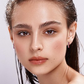 EVEVIC Austrian Crystal U Shaped Huggie Earrings for Women,14K White Gold Plated Hypoallergenic Small Hoop Earring Jewelry Gifts, Small, Crystal Brass, crystal