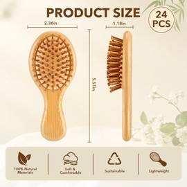 24 Pack Mini Bamboo Hair Brush Bulk for Travel, Bridesmaid Gifts