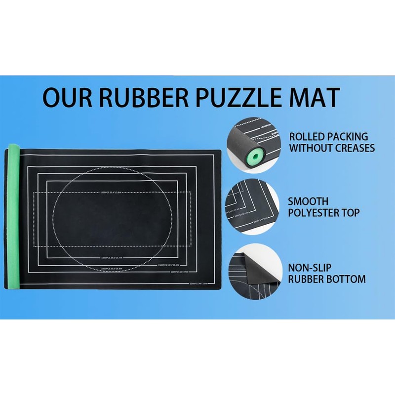 Premium Jigsaw Puzzle Mat Roll-Up Design Non-Crease Rubber Surface, Accommodates