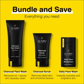 Lumin - Smooth Operator Detox - Men's skincare kit, Includes: Charcoal Face Wash Daily Detox, Charcoal Scrub Deep Detox & Daily Face Moisturizer, Suitable for all skin types, Two Month Supply