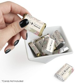 World Awaits - Mini Candy Bar Wrapper Stickers - Travel Themed Party Small Favors - 40 Count