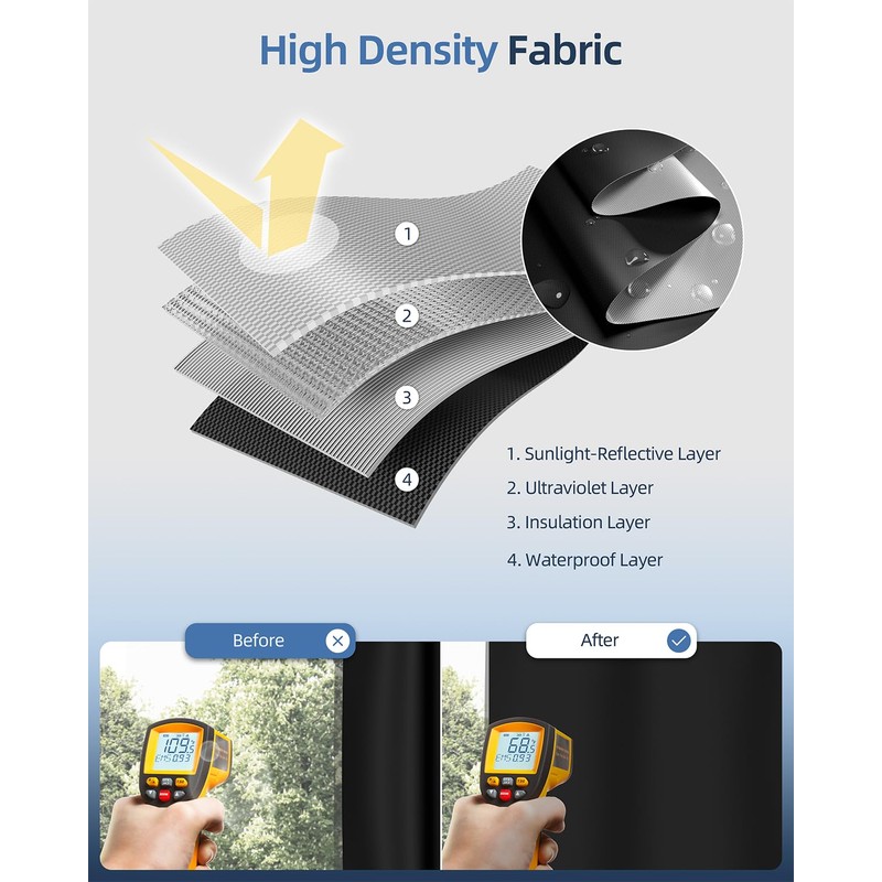 Retractable Blackout Curtains, Blackout Blinds with Hook and Loop Adhesive,No