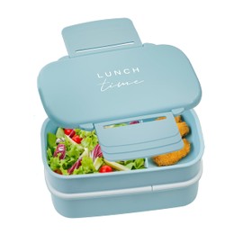 Premier Housewares Compact and Lightweight Lunch Compartments, Light, Blue, Stackable Bento Box for Travel