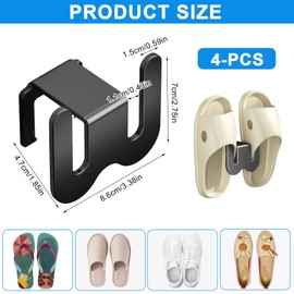 Pack of 4 Shoe Rack Wall, Multifunctional Shoe Holder Wall, Wall Mounted Shoe Holder, No Drilling, Door Shoe Hanger, Wall Shoe Rack for Bathroom, Entrance Door, Space Saving Slippers Rack, Black