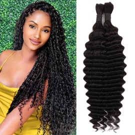 20 Inch Boho Braids Human Hair Extensions For Women 2 Bundles 100g Wet And Wavy Human Braiding Hair For Micro Braids No Weft Deep Wave Bulk Human Hair (1B#, 20Inch 100g(50gx2Bundles))