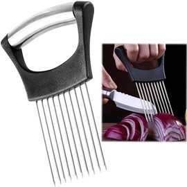 Stainless Steel Onion Holder for Slicing,Onion Slicer Holder, Onion Cutter for Slicing of Onions, Avocados, Eggs, Tomatoes and Other Vegetables, Kitchen Utensils(Black)