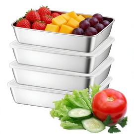 Contenedores para Alimentos, 4pz Caja de Almacenamiento de Alimentos de Acero Inoxidable, Organización y Almacenamiento de Cocina, 2100ML             