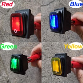 Gebildet 4pcs 12V 20A Waterproof Rocker Toggle Switch with LED Indicator, 4 Pin 2 Position DPST ON-Off Switch for Car Truck Motorcycle Boat Marine (Red Yellow Blue Green)