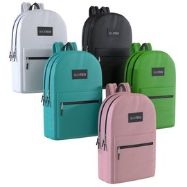 5 Pack Bulk Backpacks, Wholesale 17-Inch Lightweight Bookbags for Kids, Adults, School, Classroom, Travel, Gym Supplies with 2 Large, 1 Small Pocket, Perfect for Events, Corporate Bundles, Mix