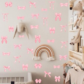 OLMIXA Watercolor Pink Bow Wall Decal, Light Pink Bowtie Wall Stickers, Vinyl Bow Knot Wall Art for Girls Bedroom Kids Room Decor