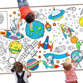 Outer Space Giant Coloring Poster, 72 x 30 Inches Large Space Themed Coloring Poster&Table Cover Outer Spaces Activity Drawing Paper Tablecloth for Home Classroom Party Supplies Decorations