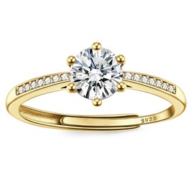 JeweBella Adjustable 925 Sterling Silver Rings for Women 18K Gold Plated Eternity Promise Engagement Ring Wedding Rings Cubic Zirconia Thumb Ring Womens Anniversary Jewellery Gifts with Box