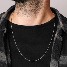 Silvadore 2mm Silver BALL Chain Necklace - Army Dog Tag Bead Links - Mens Stainless Steel Neck Body Military Pendant Jewellery - Gifts for Women Boy Girl - 18 to 36 inch