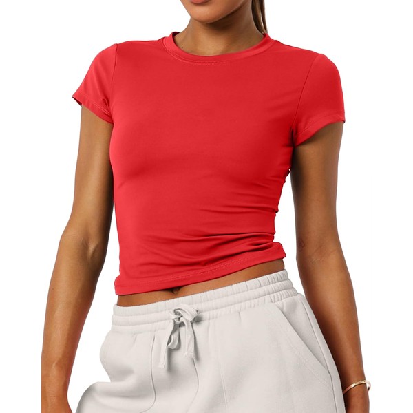 Mousnipy Women's Basic Summer Short Sleeve Crewneck T-Shirts Y2K Cute