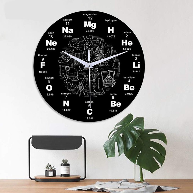 ONEVER Modern Wall Clock with Chemistry Science Periodic Table Rounded