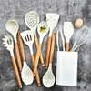 Mocrcrel Chef Kitchen Cooking Utensils Set, Wooden Handle Silicone Kitchen