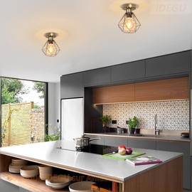 iDEGU Pack of 2 Ceiling Lights 16 cm Industrial Metal Ceiling Light Shade Black Retro Chandelier E27 Socket Vintage Pendant Light for Hallway Entrance Kitchen Bedroom (Brass Socket)