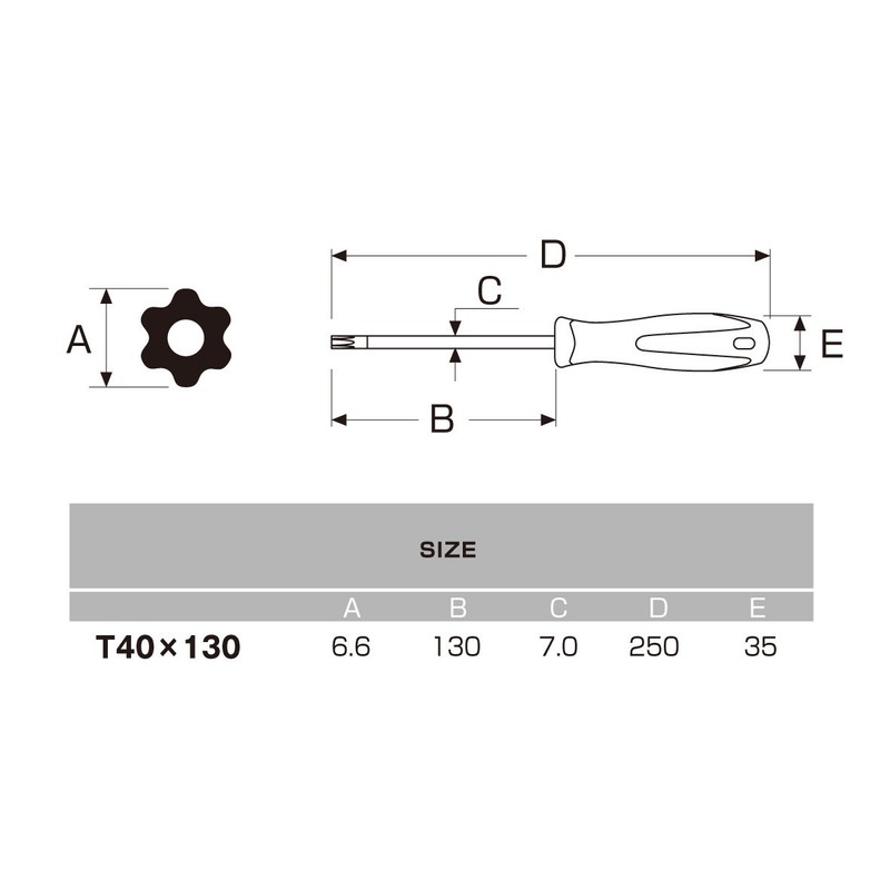 ANEX No.6300 Hexalobe Screwdriver, With Hole, T40 x 5.1 Inches