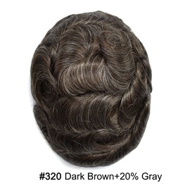 RESHE Ultra Thin Skin Mens Toupee 0.04mm Skin PU Toupee For Men Hair System V-Looped Mens Hairpiece Human Hair Replacement For Men 8X10-120% Medium Light To Medium Density#320#3 Dark Brown+20% Grey