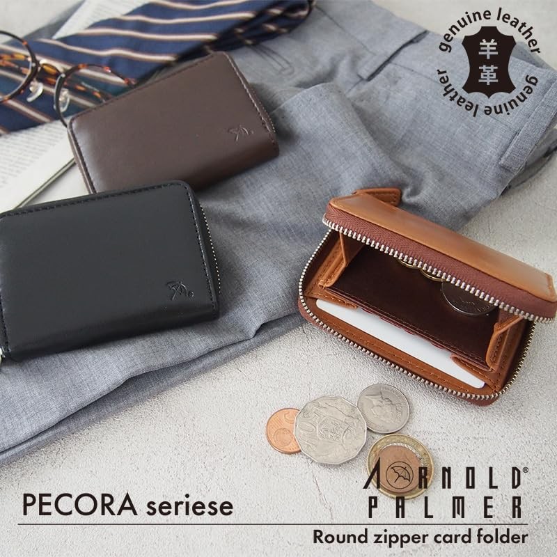 Arnold Palmer APZ-3206 (black) Round Coin Purse, Coin Case, Sheepskin