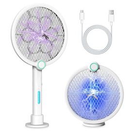 2 EN 1 Plegable Raqueta Mosquitos, Mata Mosquitos Electrico de 3800V, Recargable por USB con Luz LED, Diseño Portátil, Utilizable Tanto en Interiores como en Exteriores