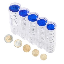 Coin Box with 5 Compartments, Transparent Coin Holder Car, Change Sorter for €2, 1€, 50 Cent, 20 Cents and 10 Cent, Robust Plastic Construction