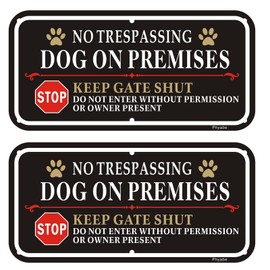 Phyabe 2 Pack No Trespassing Dog On Premises Keep Gate Shut Sign, 12 x 6 inch Rust Free Aluminum Dog Sign, Weather Resistant, Waterproof, Durable Ink, Easy to Install - Black
