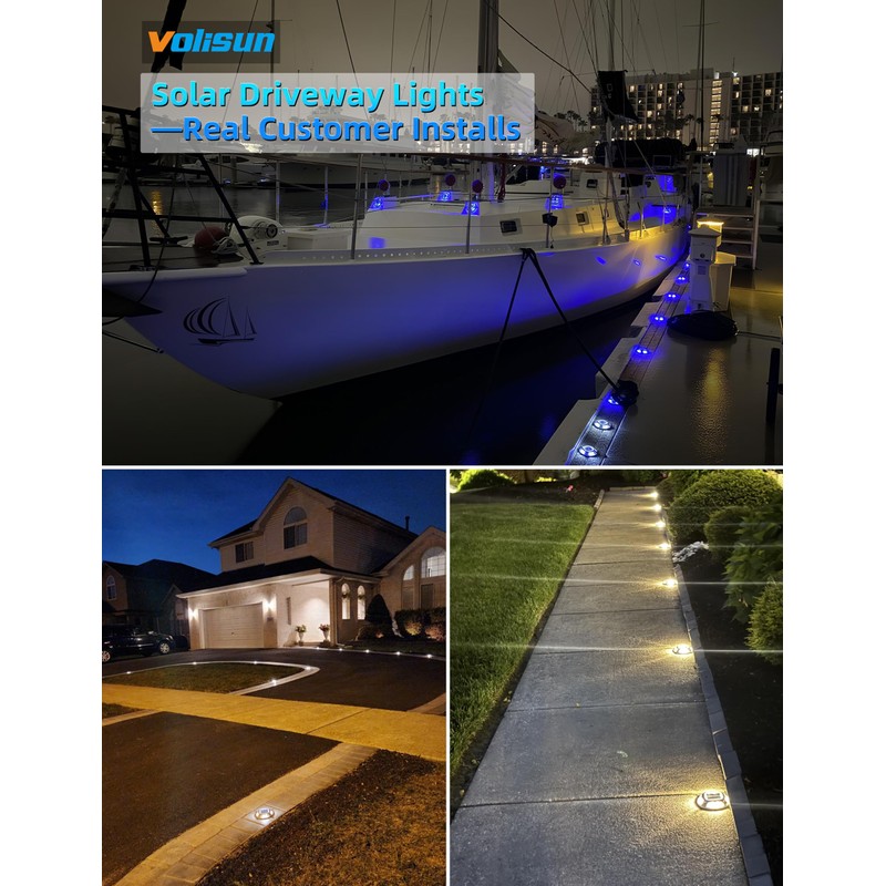 VOLISUN Solar Driveway & Deck Lights 8 Pack Waterproof Dock