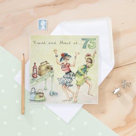 Berni Parker Birthday Card - Twist and Shout at 75 - Birthday Card For Her - Illustration of Two Ladies Dancing