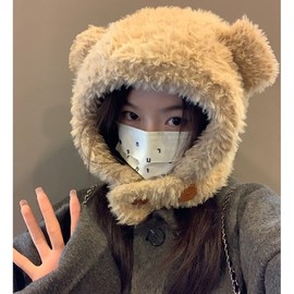 Kids' & Women's Fuzzy Knit Balaclava Hood Hat - Autumn Collection - Free Size/Adjustable (lf2225) Khaki 3ea