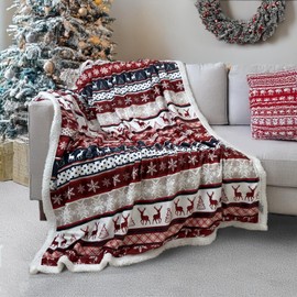 KENPERRY Christmas Blanket, Flannel Blanket with Reindeer Festive Pattern,Soft&Warm Winter Decoration Blanket for Home Couch, Bed, Sofa, Chair, Outdoor, All Seasons Blanket,60"X50"