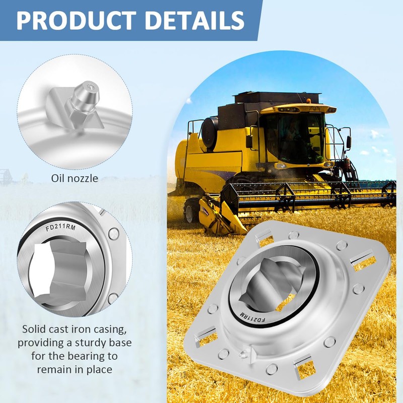 FD211RM 1-1/2" Square Bore Disc Harrow Flange Bearing Unit for