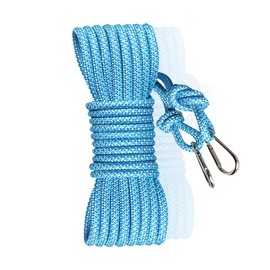 Polyester Washing Line Rope, 15m Heavy Duty Clothes Line Multipurpose Soft Braided Cotton Rope Diameter 8mm Travel Clothes Line with 2 Hooks for Outdoor Garden Camping