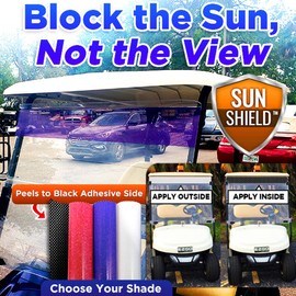 Sun Shield Golf Cart Sun Shade Cover – UV Blocker Visor for Golf Cart, ATV, UTV, Auto – Easy Peel & Stick Mesh Screen – Reversible – Trim to Fit – White