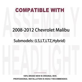 Aresparts 2PCS Headlight Assembly For 2008-2012 Chevy Malibu LT LS LTZ Hybrid Sedan Replacement Headlamps Black Housing Amber Reflector Driver and Passenger side